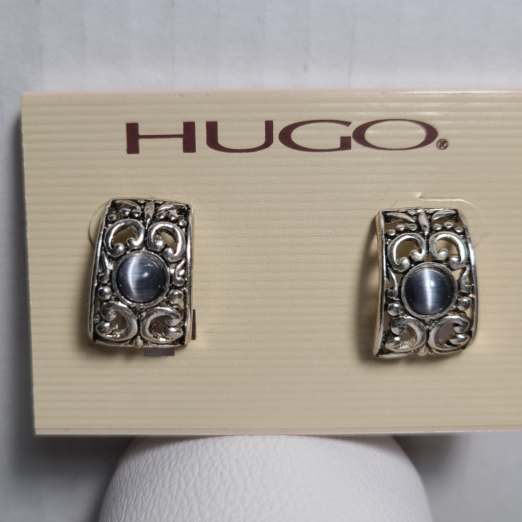 Hugo Clip On Earrings Silver Tone New